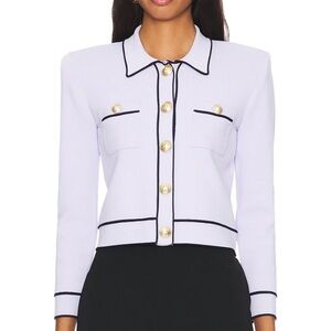 L'AGENCE Lavender and Navy Neo Cropped Sweater Blazer